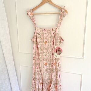 Agua Bendita Pink Floral Midi Dress